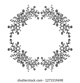 Decorative frame composition with, flowers, ornate elements in doodle style. Floral, ornate, decorative design elements