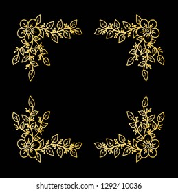 Decorative frame composition with, flowers, ornate elements in doodle style. Floral, ornate, decorative design elements