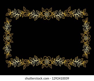 Decorative frame composition with, flowers, ornate elements in doodle style. Floral, ornate, decorative design elements