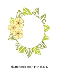 Decorative frame composition with, flowers, ornate elements in doodle style. Floral, ornate, decorative design elements