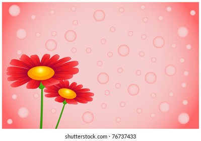 Decorative frame consisting of red flowers and circles of bubbles