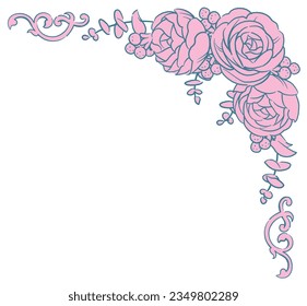 Decorative frame corner with elegant flowers in vintage style. Vector illustration.