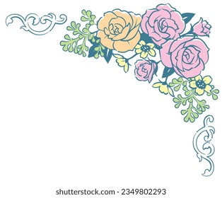 Decorative frame corner with elegant flowers in vintage style. Vector illustration.