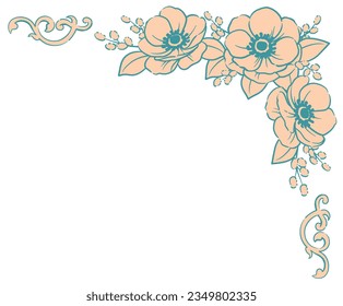 Decorative frame corner with elegant flowers in vintage style. Vector illustration.