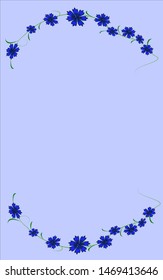 Decorative frame of cornflowers, empty floral frame. Vector composition.