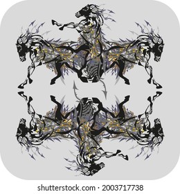 Decorative frame created by grunge horses on gray for your creative ideas. Running horses with arrows elements like a frame in pastel tones for holidays and events, prints,  textiles, wallpaper, etc. 