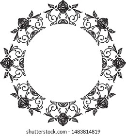 Decorative of frame, crowd of leaf flower, in design element of black and white colors. Vector