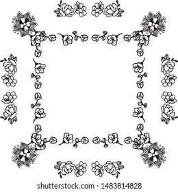 Decorative of frame, crowd of leaf flower, in design element of black and white colors. Vector