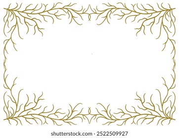 Decorative frame of curved branches with small twigs, border, decor, halloween cards, vector illustration