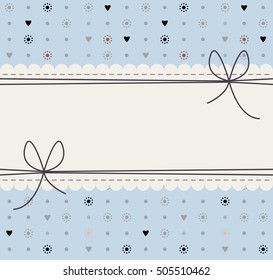 Decorative frame with cute flowers, polka dots, hearts and bows can be used for wedding invitations, greeting cards , baby shower and more designs.