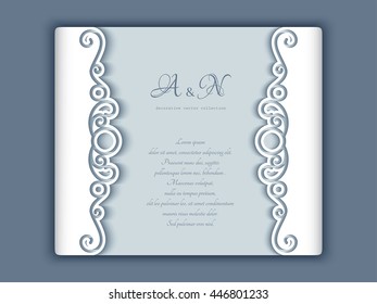 Decorative frame with cutout paper border, vector greeting card or wedding invitation template, eps10