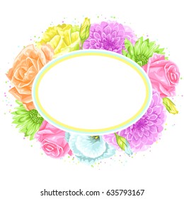Decorative frame with delicate flowers. Object for decoration wedding invitations, romantic cards.