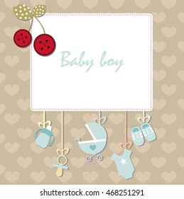 Decorative frame design template for invitation, greeting, birthday, postcard, frame, baby texture, child album template for children, holiday card,baby shower and arrival. Vector illustration for boy