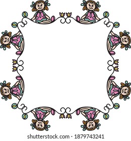 Decorative frame of dolls. Vector illustration