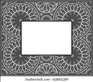Decorative frame with dot painting of grey, black and white color. Vector illustration.