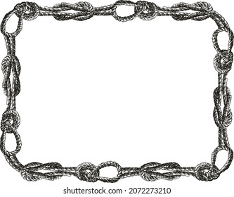 Decorative frame of drawn sea knots from rigging rope