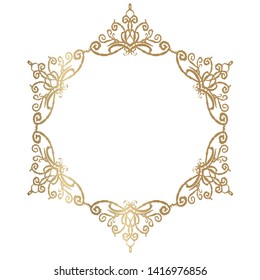 Decorative frame. Elegant element for design in Eastern style, place for text. Floral golden border. Lace illustration for invitations and greeting cards