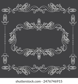 Decorative frame Elegant element for design. Floral black and white border. Lace illustration for invitations and greeting cards. - Vector.