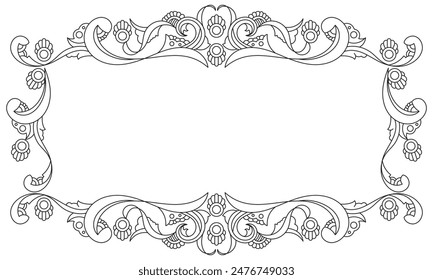 Decorative frame Elegant element for design. Floral black and white border. Lace illustration for invitations and greeting cards. - Vector.
