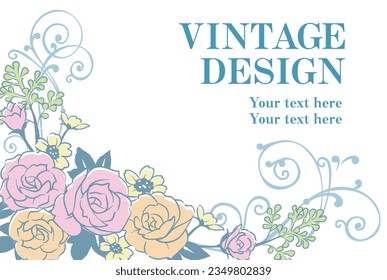 Decorative frame with elegant flowers in vintage style. Vector illustration.