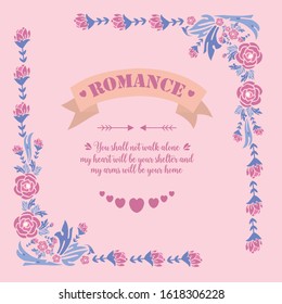 Decorative frame with elegant leaves and flower for romance greeting card template design. Vector