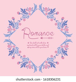 Decorative frame with elegant leaves and flower for romance greeting card template design. Vector