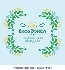 Decorative frame with elegant leaves and flower, for love spring invitation card design. Vector