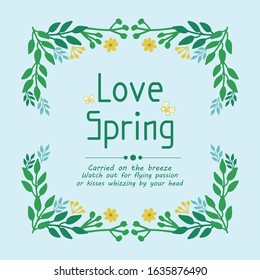 Decorative frame with elegant leaves and flower, for love spring invitation card design. Vector