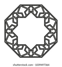 Decorative frame. Elegant vector element for design in Eastern style, place for text. Black geometric border. Lace illustration for invitations and greeting cards