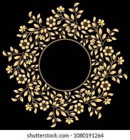 Decorative frame. Elegant vector element for design in Eastern style, place for text. Floral golden border. Lace illustration for invitations and greeting cards.