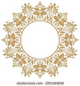 Decorative frame. Elegant vector element for design in Eastern style, place for text. Floral golden border. Lace illustration for invitations and greeting cards.