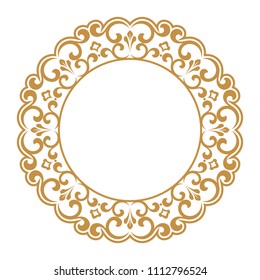 Decorative frame. Elegant vector element for design in Eastern style, place for text. Floral golden border. Lace illustration for invitations and greeting cards.