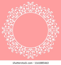 Decorative frame Elegant vector element for design in Eastern style, place for text. Floral pink border. Lace illustration for invitations and greeting cards