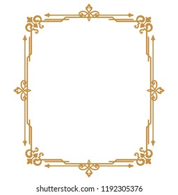 Decorative frame Elegant vector element for design in Eastern style, place for text. Floral golden border. Lace illustration for invitations and greeting cards.