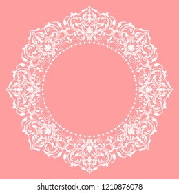 Decorative frame Elegant vector element for design in Eastern style, place for text. Floral pink border. Lace illustration for invitations and greeting cards