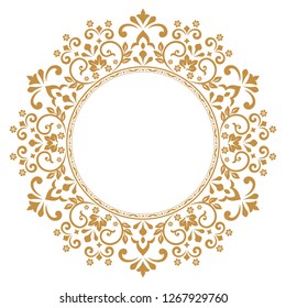 Decorative frame Elegant vector element for design in Eastern style, place for text. Floral golden border. Lace illustration for invitations and greeting cards.