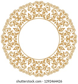 Decorative frame Elegant vector element for design in Eastern style, place for text. Floral golden border. Lace illustration for invitations and greeting cards.