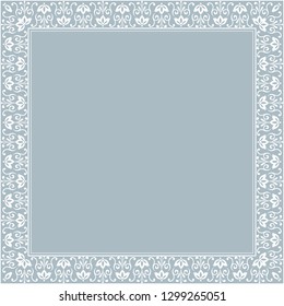 Decorative frame Elegant vector element for design in Eastern style, place for text. Floral blue border. Lace illustration for invitations and greeting cards