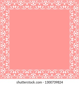 Decorative frame Elegant vector element for design in Eastern style, place for text. Floral pink border. Lace illustration for invitations and greeting cards