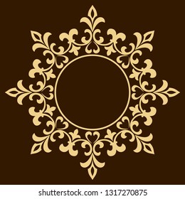 Decorative frame Elegant vector element for design in Eastern style, place for text. Floral golden border. Lace illustration for invitations and greeting cards.
