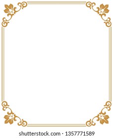 Decorative frame Elegant vector element for design in Eastern style, place for text. Floral golden border. Lace illustration for invitations and greeting cards.