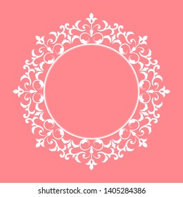 Decorative frame Elegant vector element for design in Eastern style, place for text. Floral pink border. Lace illustration for invitations and greeting cards