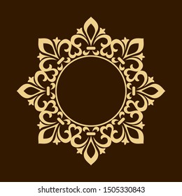 Decorative frame Elegant vector element for design in Eastern style, place for text. Floral golden border. Lace illustration for invitations and greeting cards.
