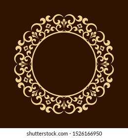 Decorative frame Elegant vector element for design in Eastern style, place for text. Floral golden border. Lace illustration for invitations and greeting cards.