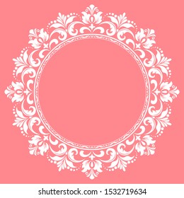 Decorative frame Elegant vector element for design in Eastern style, place for text. Floral pink border. Lace illustration for invitations and greeting cards