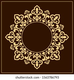 Decorative frame Elegant vector element for design in Eastern style, place for text. Floral golden border. Lace illustration for invitations and greeting cards.