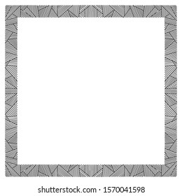 Decorative frame, elegant vector element for design, place for text. Texture of dashes. Black and white border. Template for photo, portrait, album, invitations and greeting cards. 