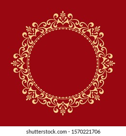 Decorative frame Elegant vector element for design in Eastern style, place for text. Floral golden border. Lace illustration for invitations and greeting cards.