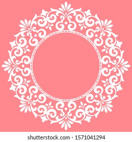 Decorative frame Elegant vector element for design in Eastern style, place for text. Floral pink border. Lace illustration for invitations and greeting cards
