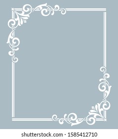 Decorative frame Elegant vector element for design in Eastern style, place for text. Floral blue border. Lace illustration for invitations and greeting cards